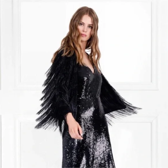 Rachel Zoe Isla Metallic Fringe Jacket Cardigan Jacket Open Front